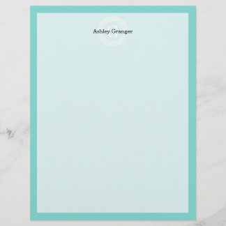 Robin Egg Wht Greek Key Rnd Frame Initial Monogram