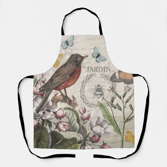 Robin Elegant Bird Butterfly French Art Apron (Front)