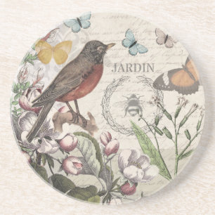 Robin Elegant Bird Butterfly French Art Coaster