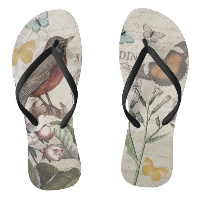 Robin Elegant Bird Butterfly French Art Thongs (Footbed)