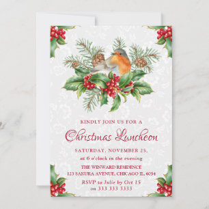 Robin & Holly and Winter Berry Christmas Luncheon Invitation