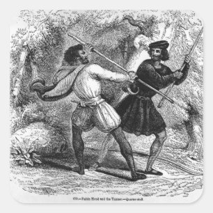 Robin Hood and the Tanner with Quarter-staffs Square Sticker