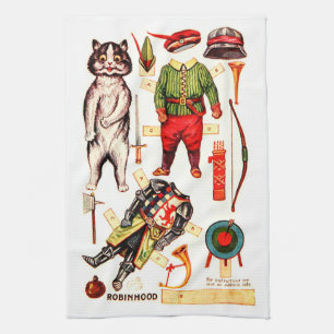 Robin Hood, Paper Doll, Louis Wain Tea Towel
