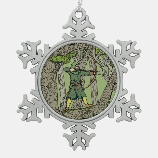 Robin Hood Snowflake Pewter Christmas Ornament (Front)