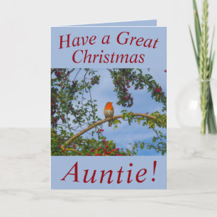 Robin in a Hawthorn Tree Christmas Card for Auntie
