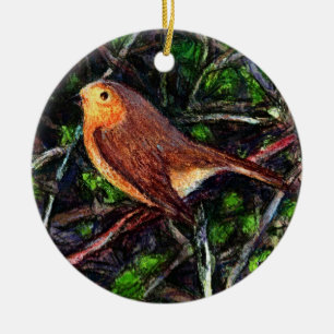 Robin in a hedge ceramic tree decoration