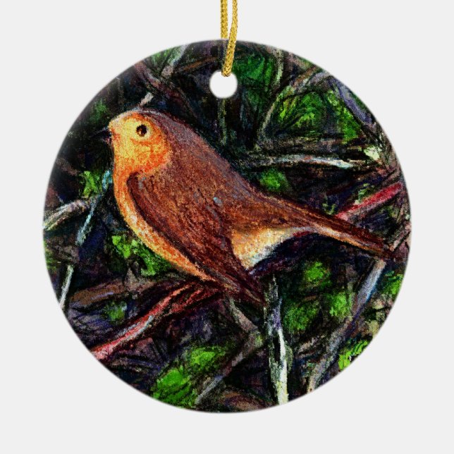 Robin in a hedge ceramic tree decoration (Front)