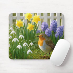 Robin in a Springtime Garden Mouse Pad