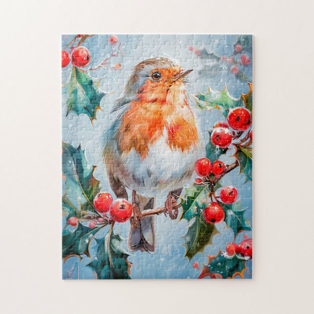 Robin in Nature Impressionist Style Art Jigsaw Puzzle (Vertical)
