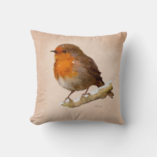 Robin in snow cushion (Front)