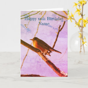 Robin In Snow Nature Art Personalised Birthday  Card