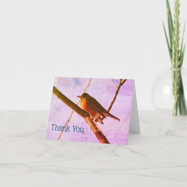 Robin In Snow Wildlife Nature Art Thank You Card (Front)