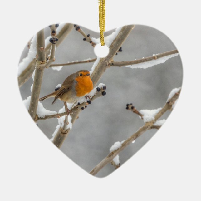 Robin in the snow ceramic tree decoration (Front)