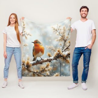 Robin in the snow fleece blanket
