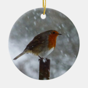 Robin in Winter Ceramic Ornament