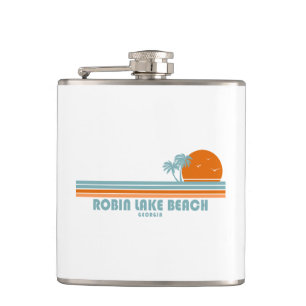 Robin Lake Beach Georgia Sun Palm Trees Hip Flask