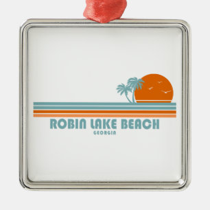 Robin Lake Beach Georgia Sun Palm Trees Metal Ornament