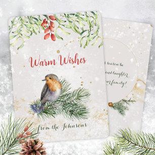Robin Mistletoe Snow Gold Accents Holiday Card