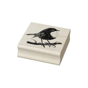 Robin on a branch rubber stamp