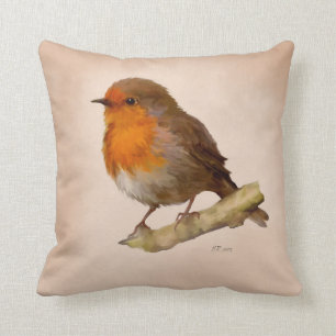 Robin on branch cushion
