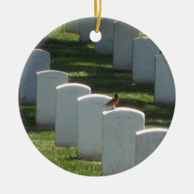 Robin on gravestone ceramic tree decoration (Front)
