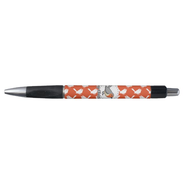 Robin on Orange White Bird Pattern - Merry Xmas (Front)