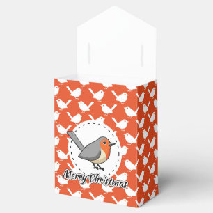 Robin on Orange White Bird Pattern - Merry Xmas Favour Box