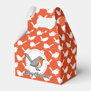 Robin on Orange White Bird Pattern - Merry Xmas Favour Box