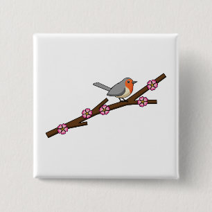 Robin on Sakura 15 Cm Square Badge