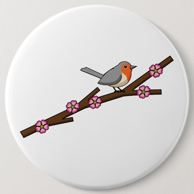 Robin on Sakura 6 Cm Round Badge (Front)