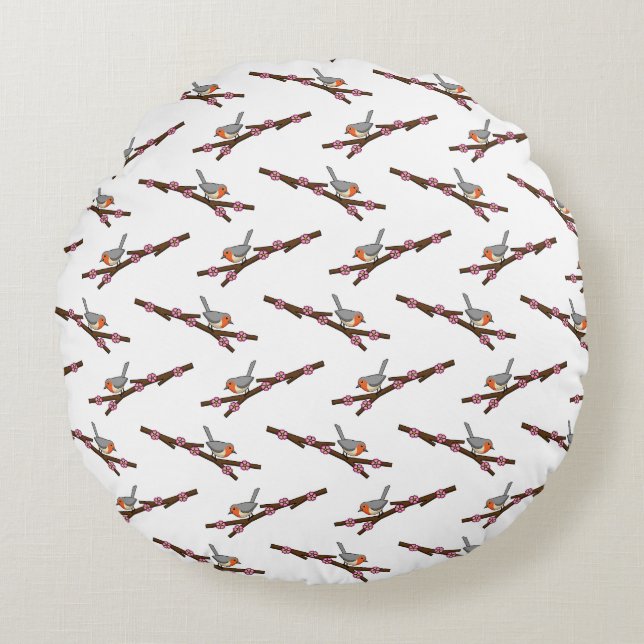 Robin on Sakura Round Cushion (Front)