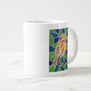 Robin on Stained Glass Large Coffee Mug