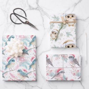 Robin Owl Patterns Southern Hemisphere Christmas  Wrapping Paper Sheet
