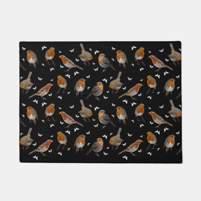 Robin Party Door Mat (Black) (Front)