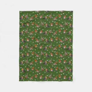 Robin Party Fleece Blanket (Green)