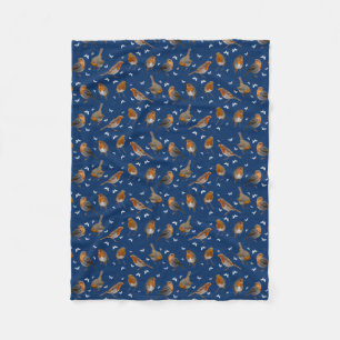 Robin Party Fleece Blanket (Navy)