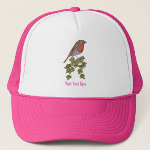 Robin perched on ivy leaf wild birds trucker hat