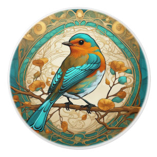 Robin Red Breast Bird Art Nouveau Art Deco Mint Ceramic Knob