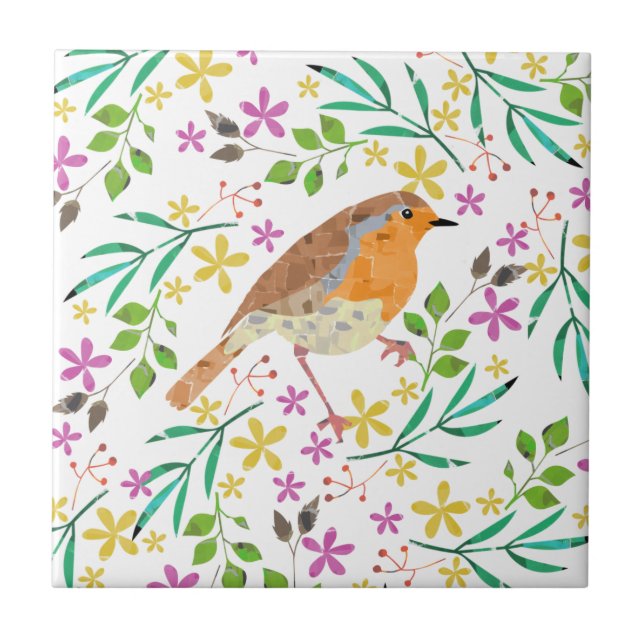 Robin Red Breast, bird of Christmas Ceramic Tile (Front)