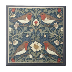 Robin Red Breast Birds William Morris style Bird Ceramic Tile