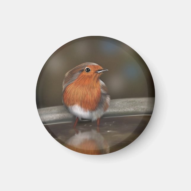 Robin Red Breast Enjoying a Bath Magnet (Front)