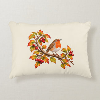 Robin Redbreast Autumn Botanical Bird Design Decorative Cushion