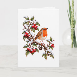 Robin Redbreast on Snowy Winter Branch Christmas Card
