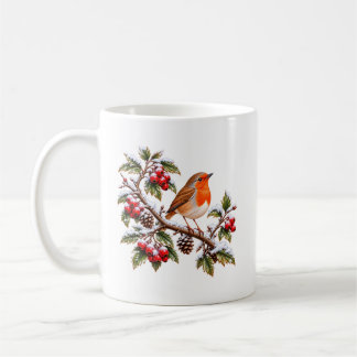 Robin Redbreast on Snowy Winter Branch Christmas Coffee Mug