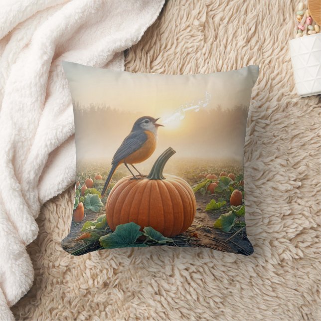 Robin Singing On a Pumpkin Cushion (Blanket)