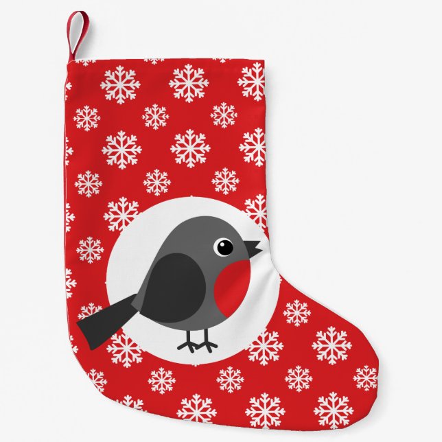 Robin Snowflakes Red Small Christmas Stocking (Front)