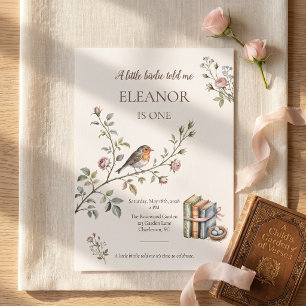Robin Vintage Garden Little Bird First Birthday Invitation