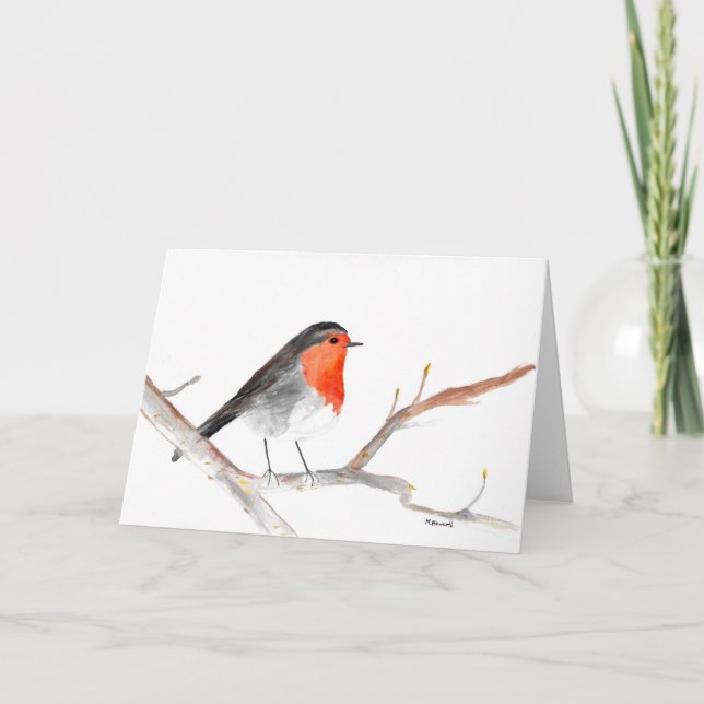 Robin watercolor bird winter Christmas art Holiday Card (Front)