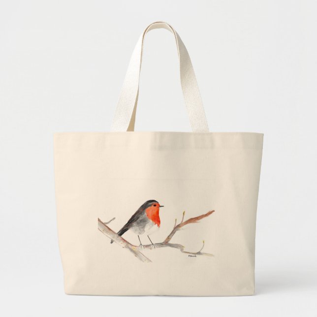 Robin watercolor Christmas festive animal bird  Large Tote Bag (Front)