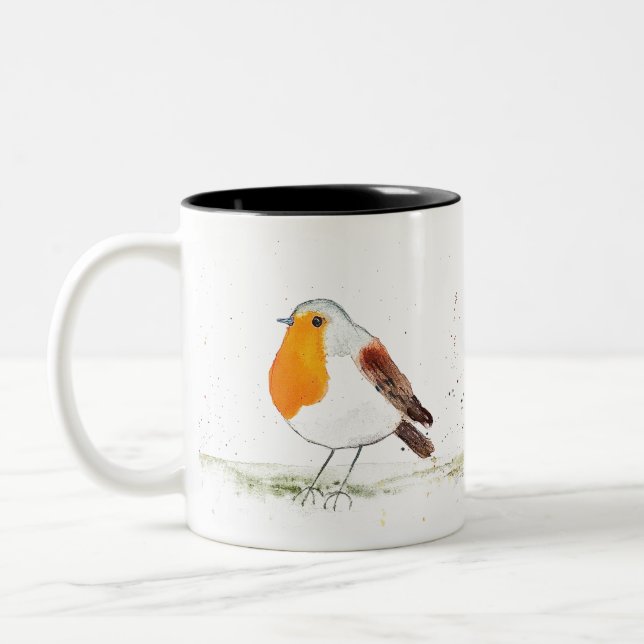 Robin watercolor Two-Tone coffee mug (Left)